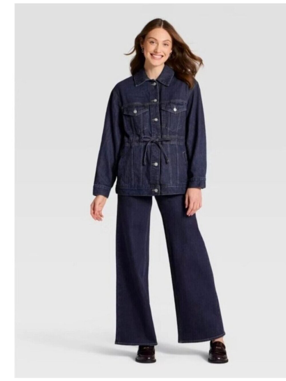 Universal Thread Oversized Denim Jacket XS Dark Wash Cinched Drawstring Waist